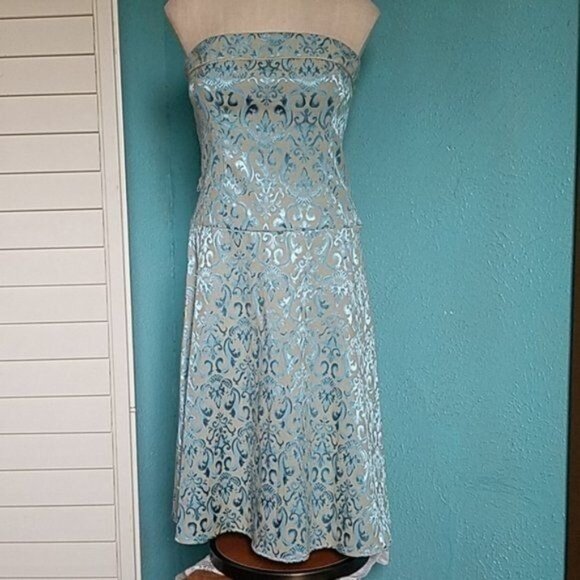 Dress Strapless Metallic Teal Tan Teeze Me Juniors WOMEN'S WOMAN'S Size 7 - Picture 9 of 9